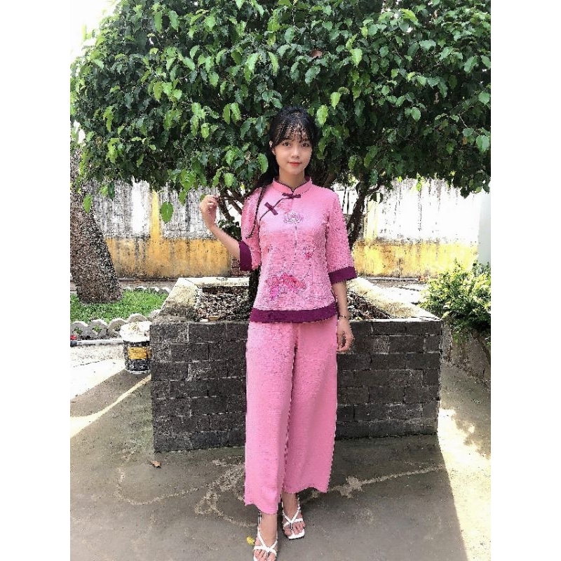 Đồ bộ nữ sẩm hàn quốc đồ lam đi chùa vải đũi co giãn không nhăn size 40-75kg
