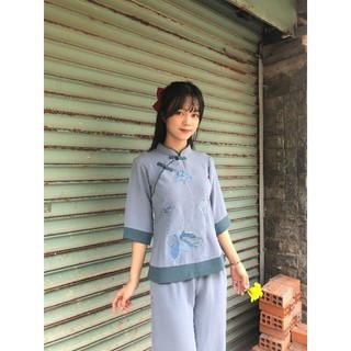Đồ bộ nữ sẩm hàn quốc đồ lam đi chùa vải đũi co giãn không nhăn size 40-75kg