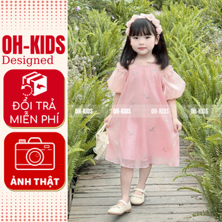  Váy hè cho bé gái váy trễ vai thiết kế maxi cổ yếm thêu nơ hai lớp đủ màu size 8-32kg OH KIDS OH12 