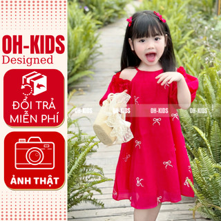  Váy trễ vai cho bé gái cổ yếm thiết kế maxi váy mùa hè thêu màu đỏ đủ size 1-10 tuổi OH KIDS OH12 