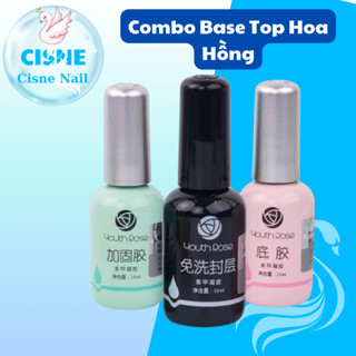 Combo set 3 chai Base + Top + Cứng móng Hoa hồng , bộ liên kết sơn gel dành cho học viên, nail box (dập nắp), Cisne Nail