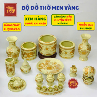  Bộ Thờ Cúng Thần Tài Đồ Thờ Gia Tiên Men Vàng Bát Tràng Họa Tiết Rồng Cao Cấp 