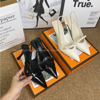 Giày cao gót 7p phối nơ da bóng mềm mũi nhọn hàng cao cấp full hộp ( TT09 )