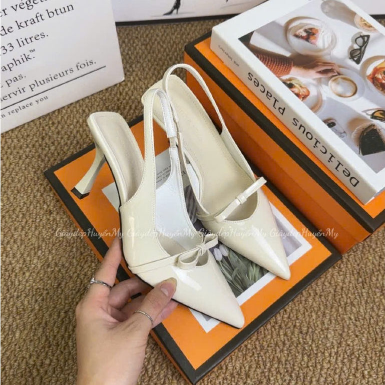 Giày cao gót 7p phối nơ da bóng mềm mũi nhọn hàng cao cấp full hộp ( TT09 ) | BigBuy360 - bigbuy360.vn