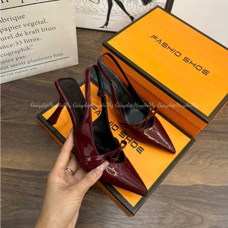 Giày cao gót 7p phối nơ da bóng mềm mũi nhọn hàng cao cấp full hộp ( TT09 ) | BigBuy360 - bigbuy360.vn