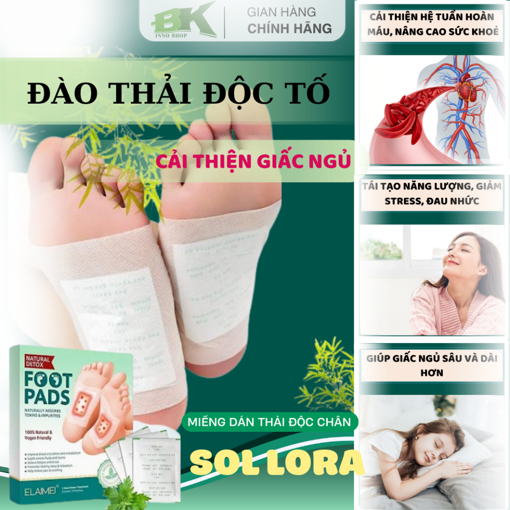 Miếng Dán Thải Độc Chân Sol Lora Đào Thải Độc Tố Cơ Thể, Giảm Đau Nhức, Ngủ Giấc Ngon, Cải Thiện Tiêu Hoá | BK INNO