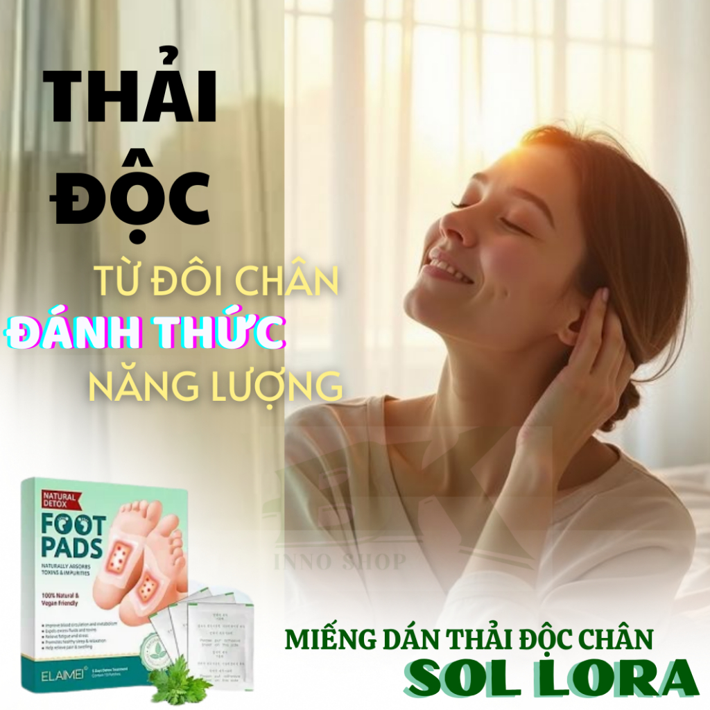 Miếng Dán Thải Độc Chân Sol Lora Đào Thải Độc Tố Cơ Thể, Giảm Đau Nhức, Ngủ Giấc Ngon, Cải Thiện Tiêu Hoá | BK INNO