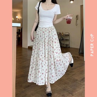  Chân váy hoa nhí nữ Bliss dáng dài Midi xếp tầng lưng chun chất voan gân in họa tiết có lớp lót hàng Quảng Châu. 