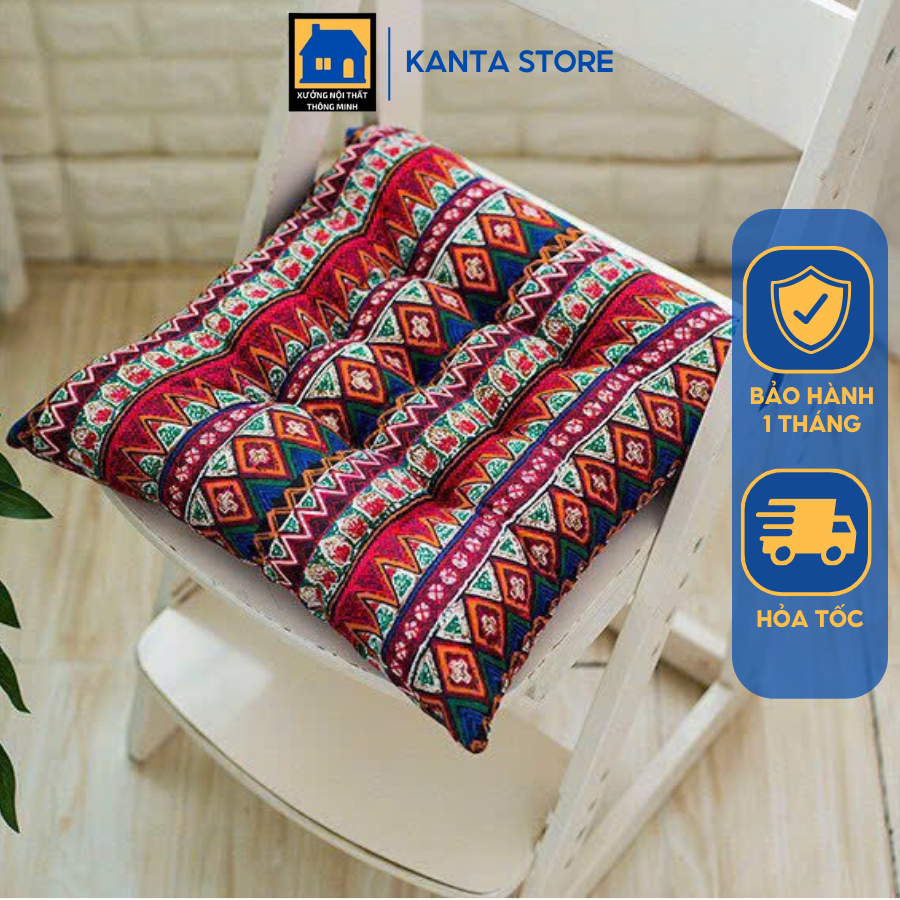 Đệm Ngồi Bệt Size Lớn Thêu Vi Tính, đệm lót ghế Vuông( bông trắng) - Kanta store