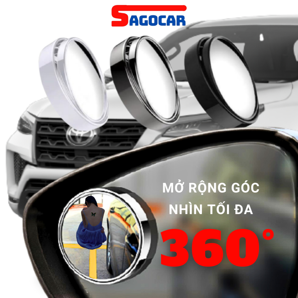 gương cầu xóa điểm mù ô tô xoay 360 độ, giúp tăng góc nhìn, giảm điểm mù