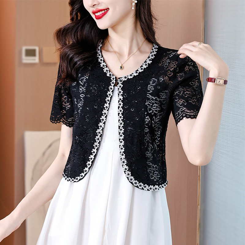 Áo khoác ren mỏng mùa hè nữ trung niên cho bà cho mẹ áo ren nữ dáng ngắn áo khoác ngoài váy siêu đẹp