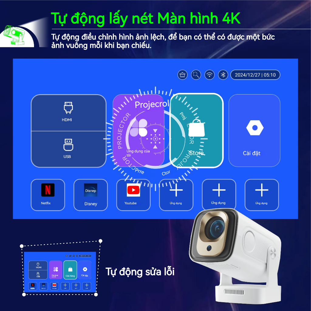 Máy chiếu mini HY260pro Tự động lấy nét Android 11 Full HD 1080P 4K WiFi 2,4/5G Hỗ trợ giọng nói Kết nối điện thoại ipd | BigBuy360 - bigbuy360.vn