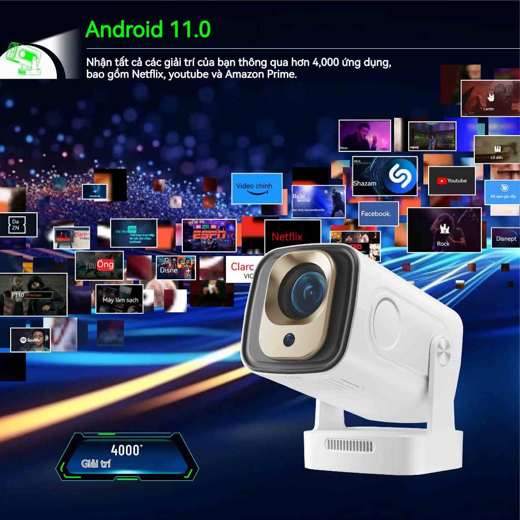 Máy chiếu mini HY260pro Tự động lấy nét Android 11 Full HD 1080P 4K WiFi 2,4/5G Hỗ trợ giọng nói Kết nối điện thoại ipd | BigBuy360 - bigbuy360.vn