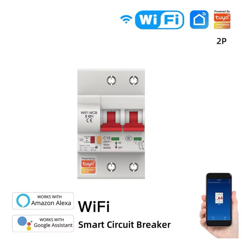 Aptomat CB thông minh  Wifi Tuya 80A 60A 40A 32A 25A  bật tắt từ xa qua điện thoại