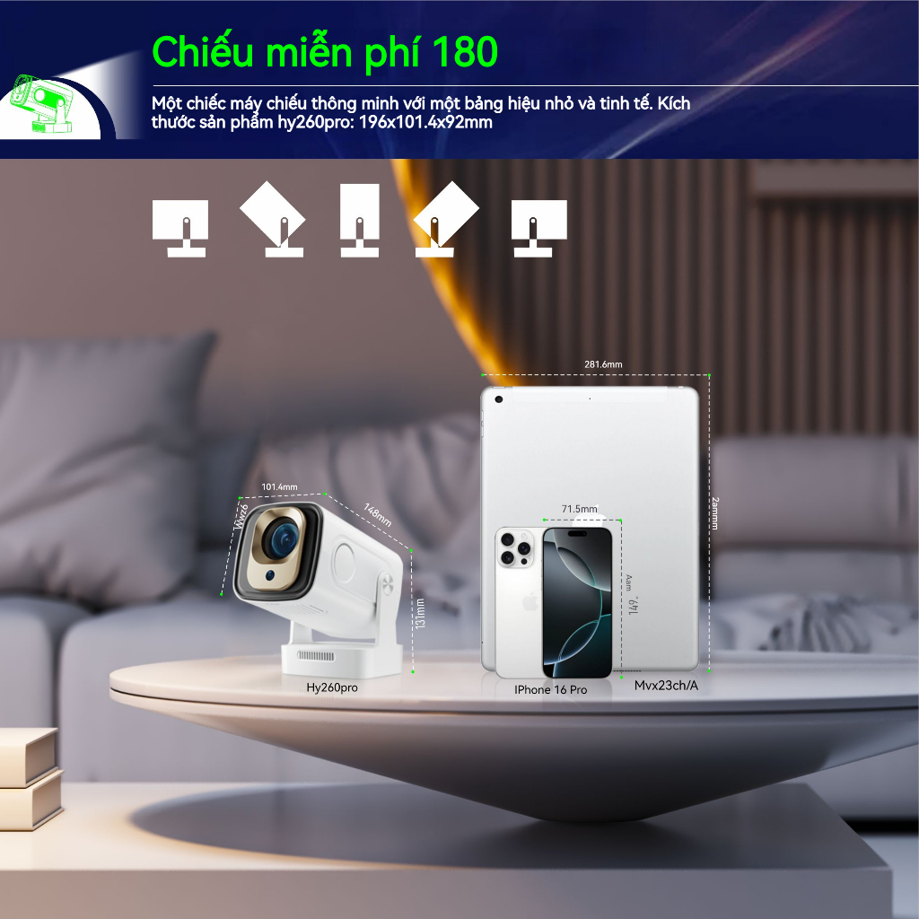 Máy chiếu mini HY260pro Tự động lấy nét Android 11 Full HD 1080P 4K WiFi 2,4/5G Hỗ trợ giọng nói Kết nối điện thoại ipd | BigBuy360 - bigbuy360.vn