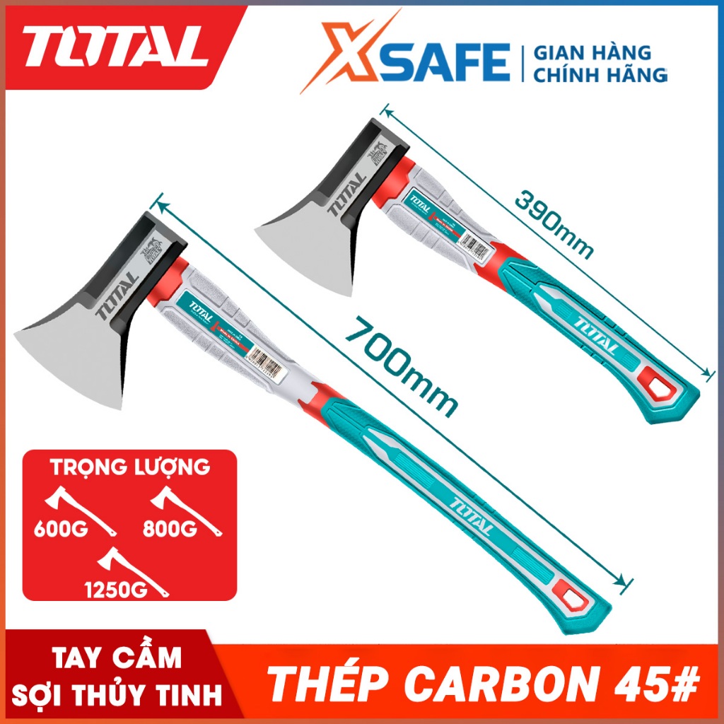 Búa rìu đa năng TOTAL thép carbon 45# tay cầm sợi thủy tinh 3 màu chắc chắn, cầm nắm thoải mái