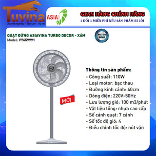 Quạt đứng ASIA VINA TURBO DECOR VY659991 - Công suất 110W - XÁM - Hàng chính hãng