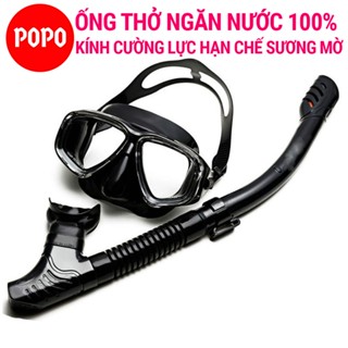 Kính lặn biển ống thở POPO với 2 van ngăn nước 100%, mặt nạ lặn với mắt kính cường lực