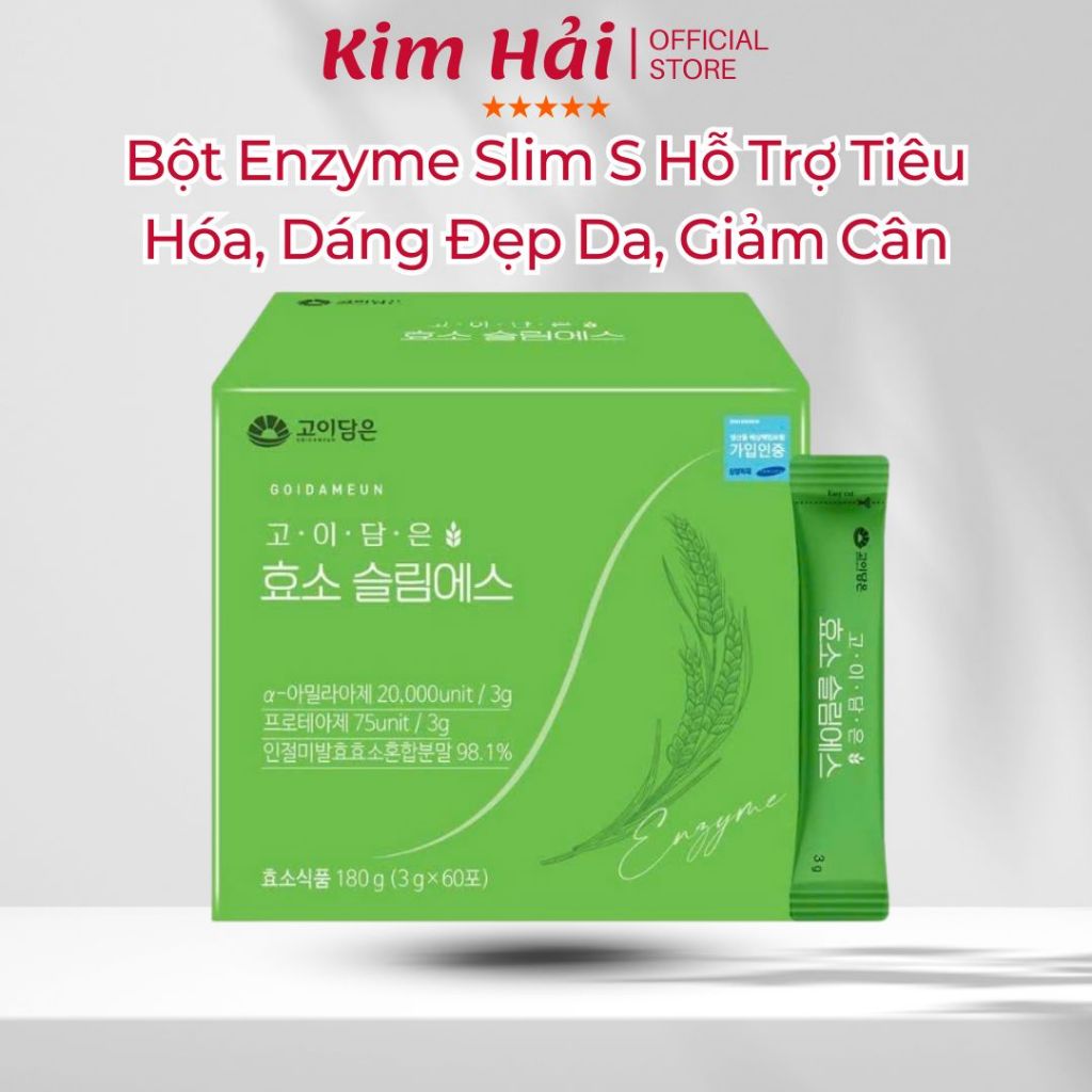 (CHÍNH HÃNG) Bột Enzyme Slim S Hàn Quốc Hỗ Trợ Tiêu Hóa, Dáng Đẹp Da, Giảm Cân Hộp 60 Gói