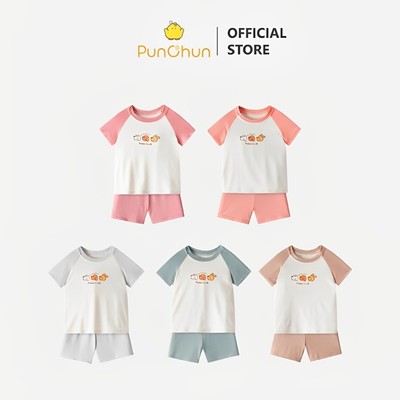 [PUNCHUN 6M-5Y] Bộ quần áo cộc raglan Fluffy họa tiết cún cho bé trai, bé gái