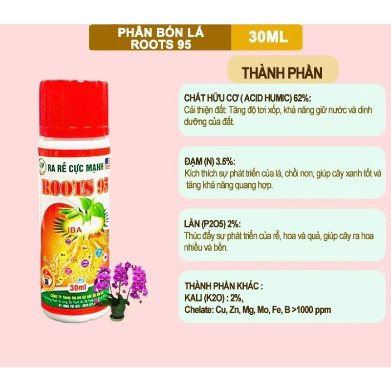 Phân Kích Rễ Cực Mạnh ROOTS 95, Chai 30ml, Kích Ra Rễ Cực Mạnh Chuyên, Cho Hoa Lan