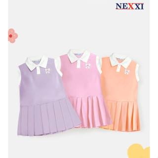 Đầm Thun Cổ Bẻ Tici  Xêp Ly In Nơ Dễ Thương Bé Gái Nexxi