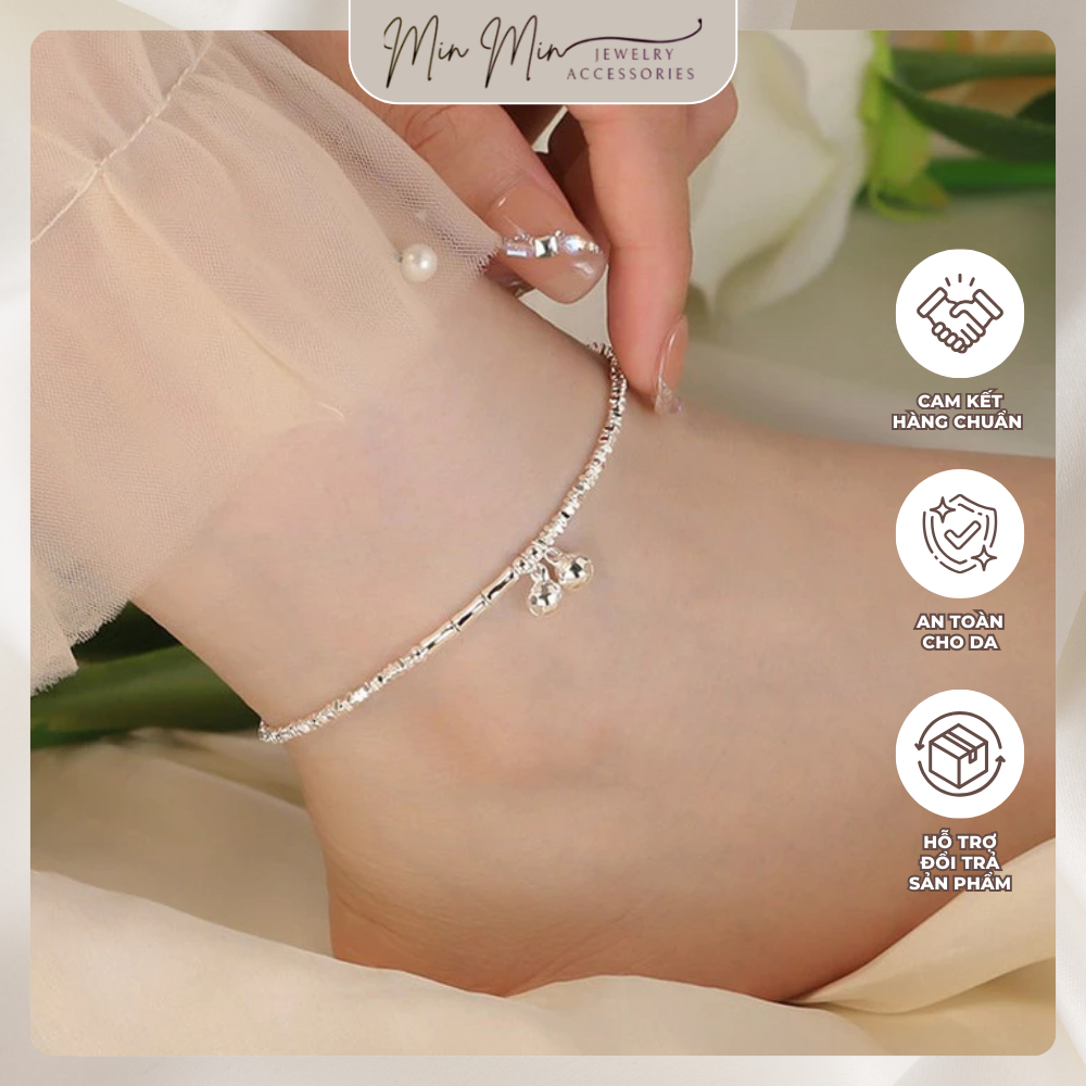 Lắc Chân Bạc Nữ Gắn Chuông Xinh Xắn, Vòng Chân Bạc Mix Charm Chuông