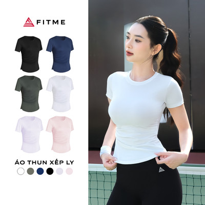 Áo tập gym yoga nữ Fitme Simple xếp ly vải cao cấp co giãn 4 chiều thấm hút mồ hôi ATXL01
