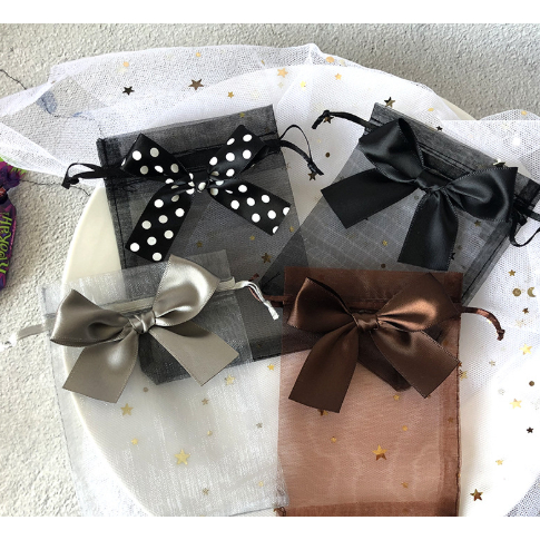 5 CÁI---Túi vải voan có nơ nhiều size nhiều màu, Túi dây rút đựng trang sức bao bì đồ handmade---5 CÁI---