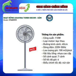 Quạt đứng ASIA VINA TURBO DECOR VY659991 -110W/ Quạt sàn VY646990 - XÁM - Hàng chính hãng