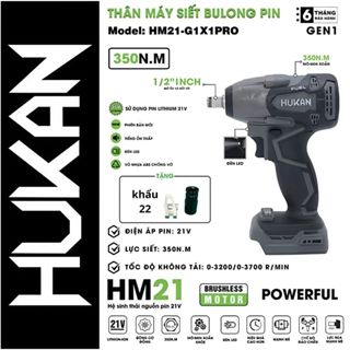 Máy siết bulong pin HUKAN HM21-G1X1PRO, Động Cơ Không chổi than, Lực siết 350N