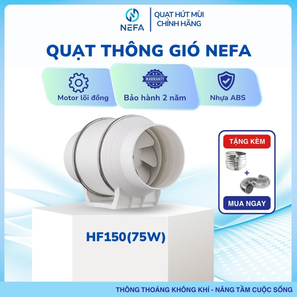 Quạt thông gió hút mùi Nefa HF150 công suất 75W, phù hợp không gian phòng bếp 15-20m2