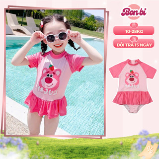 [B41] Bộ đồ bơi cho bé gái Gấu Dâu Chất thun bơi, đồ đi biển dầy dặn co giãn, khoá sau, váy full body kèm quần chip