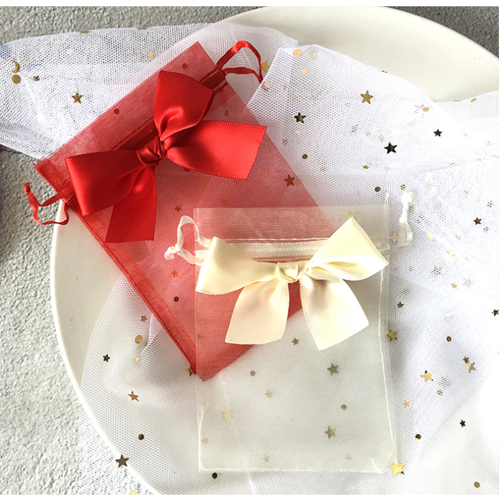 10 CÁI--Túi vải voan dây rút đựng quà nhiều size nhiều màu khác nhau.TÚI VOAN DÂY RÚT CÓ NƠ---10 CÁI--