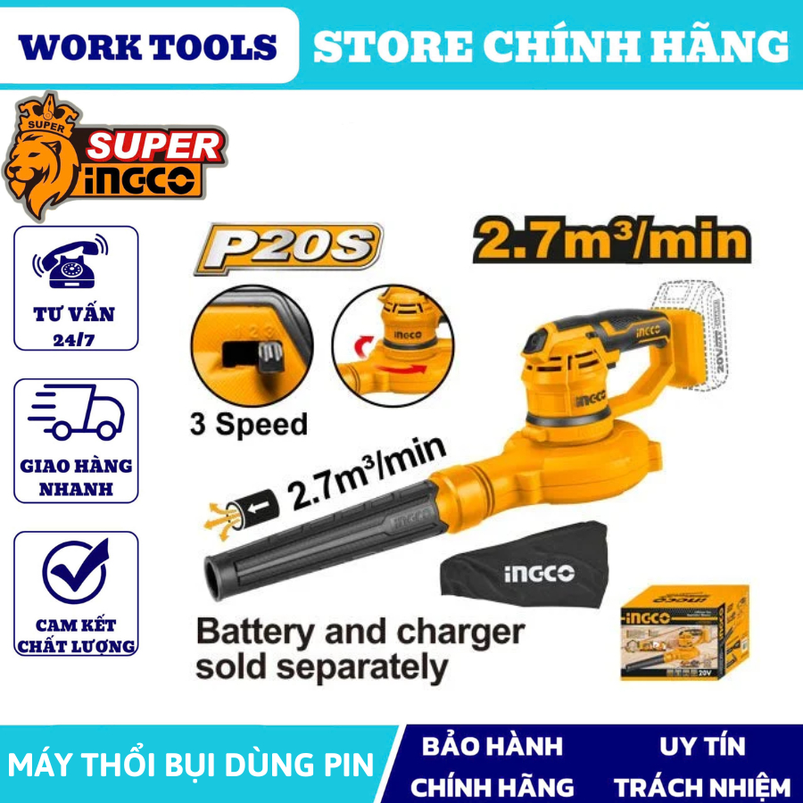 INGCO Máy thổi bụi dùng pin 20V CABLI2001 (Cam kết Chính Hãng 100%)