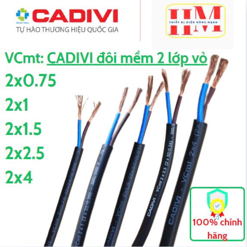 Dây Điện Cadivi VCMT 2X0.75, 2X1.5, 2X2.5, 2X4 10 mét