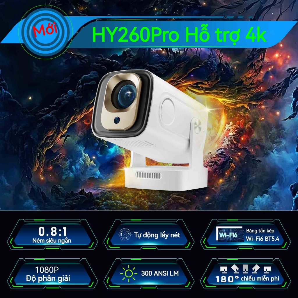 Máy chiếu mini HY260pro Tự động lấy nét Android 11 Full HD 1080P 4K WiFi 2,4/5G Hỗ trợ giọng nói Kết nối điện thoại ipd | BigBuy360 - bigbuy360.vn