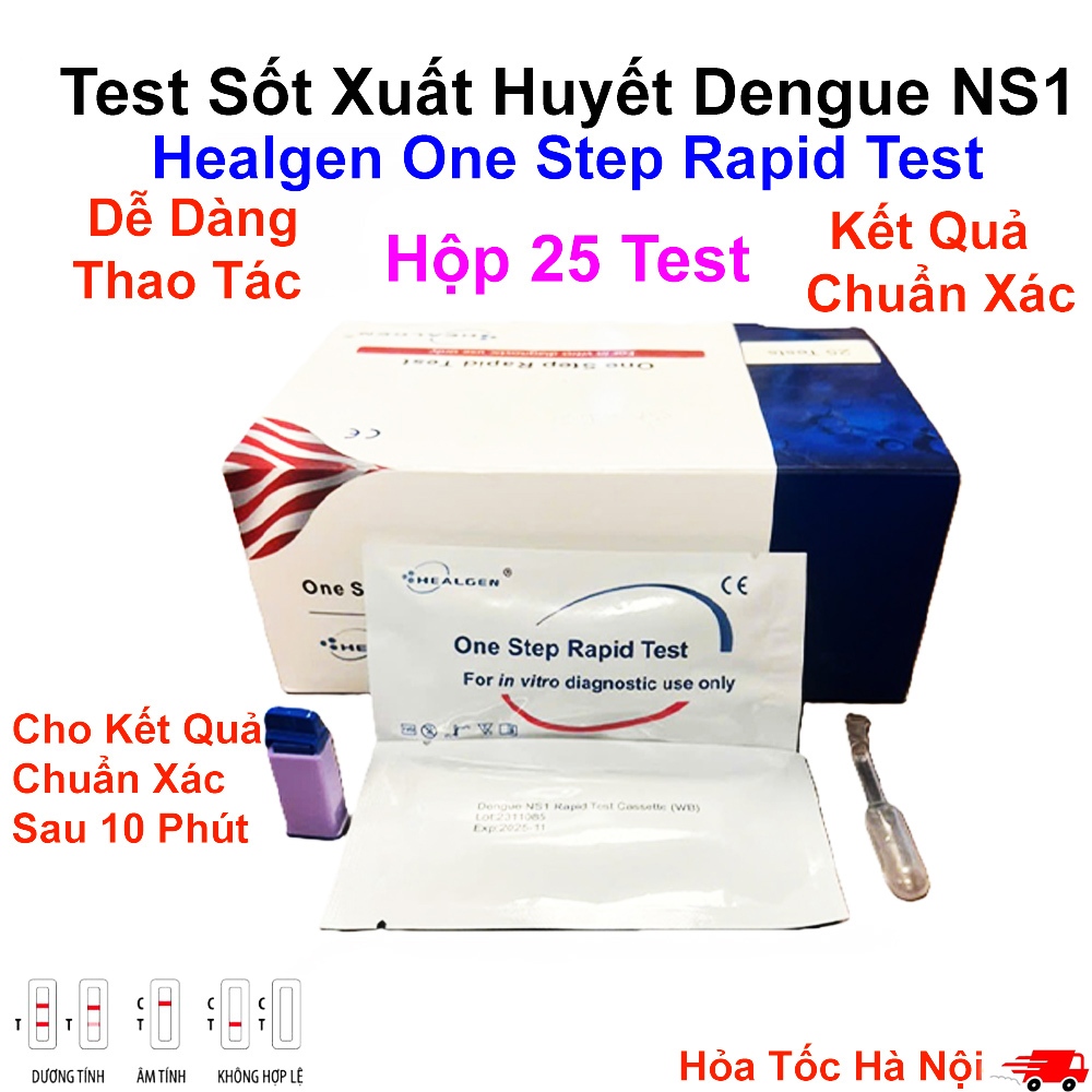 [FREESHIP] Hộp 25 Test Nhanh Xét Nghiệm Sốt Xuất Huyết Dengue NS1 Healgen One Step Rapid Test