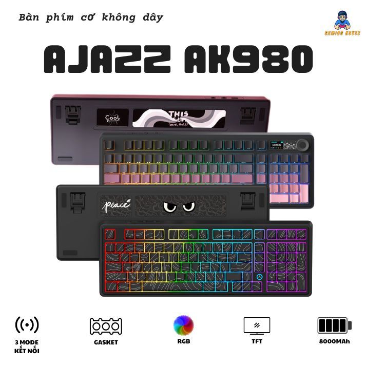 Bàn phím cơ Ajazz AK980 - 3 Mode kết nối - Led RGB- Gasket Mount - Pin 8000Mah