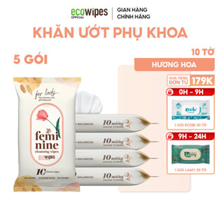 HỎA TỐC 2H_Combo 05 gói khăn ướt phụ khoa vệ sinh phụ nữ EcoWipes gói 10 tờ hương Daisy