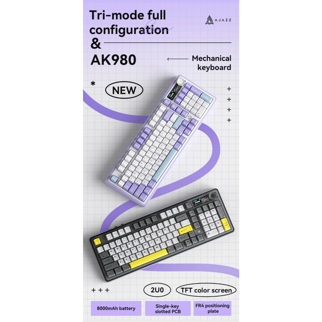 Bàn phím cơ Ajazz AK980 - 3 Mode kết nối - Led RGB- Gasket Mount - Pin 8000Mah | BigBuy360 - bigbuy360.vn