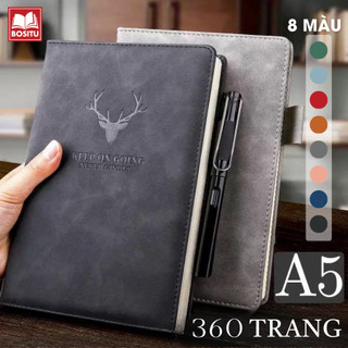  Sổ Tay Bìa Da A5 360 Trang  TẶNG BÚT  -  Sổ Ghi Chép Văn Phòng 8 Màu Giấy 85gsm Dày Dặn Chống Lóa _ Bositu Store 