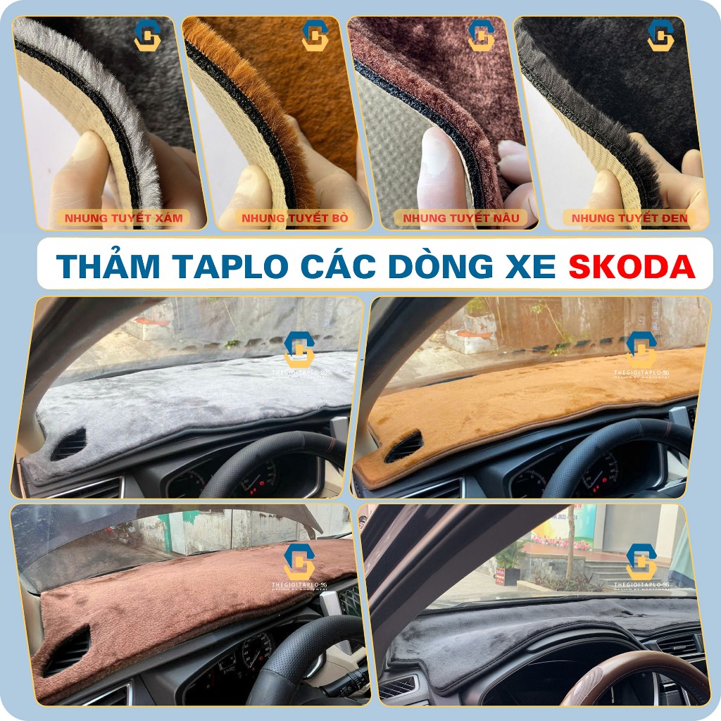 (Skoda Karog,Skoda Kodiag,Skoda Slavia,Skoda Kushaq) Thảm taplo ô tô SKODAda nano Flare 3D, Nhung tu