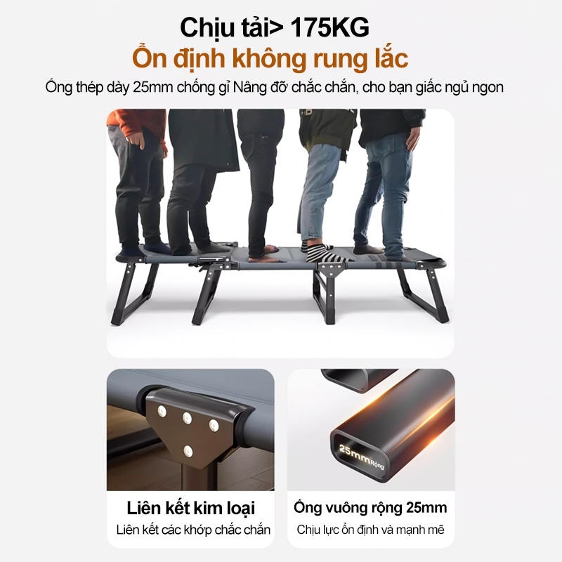 ALVIN Giường Gấp 193x62cm Ghế Thư Giãn Có Đệm - Giường Xếp Di Động Thoải Mái | BigBuy360 - bigbuy360.vn