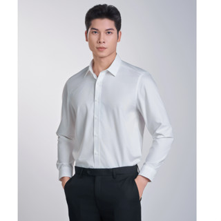  OWEN - Áo sơ mi trắng dài tay Owen sợi sồi có túi ngực không túi ngực có size lớn 