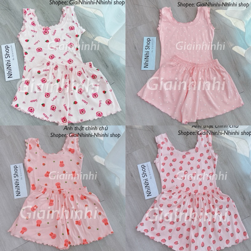 Sét đồ ngủ in hình áo ba lỗ sexxy thun co giãn, Bộ ngủ viền bèo BN0086 - NhiNhi Shop