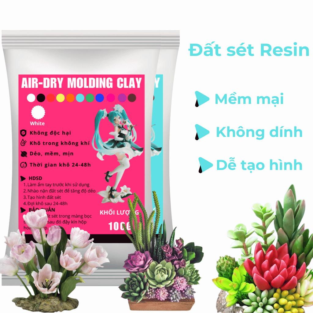Đất Sét Nặng Tự Khô, Đất Sét Nhựa Resin Clay, Làm Hoa Và Nặn Tượng Mô Hình - Gói 100G