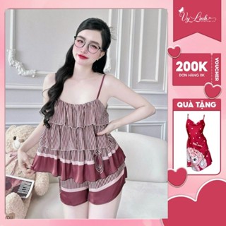 Bộ đùi dây tầng Vy Linh chất liệu lụa latin thấm hút mồ hôi thoáng mát, không bai nhão chống xù S1102 sọc