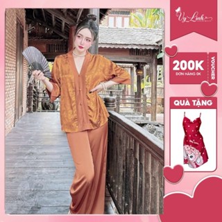 Bộ đồ ngủ nữ cao cấp mặc đi lễ, đi chùa chất lụa gầm mềm mại, thoáng mát, thoải mái s65 - Đồ ngủ xinh Vy Linh