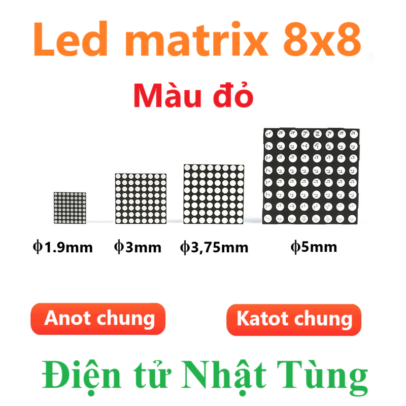 Led matrix 8x8 màu ĐỎ các loại 788 / 1088 / 1588 / 2088 ANOT và KATOT - Led ma trận 8x8 màu đỏ